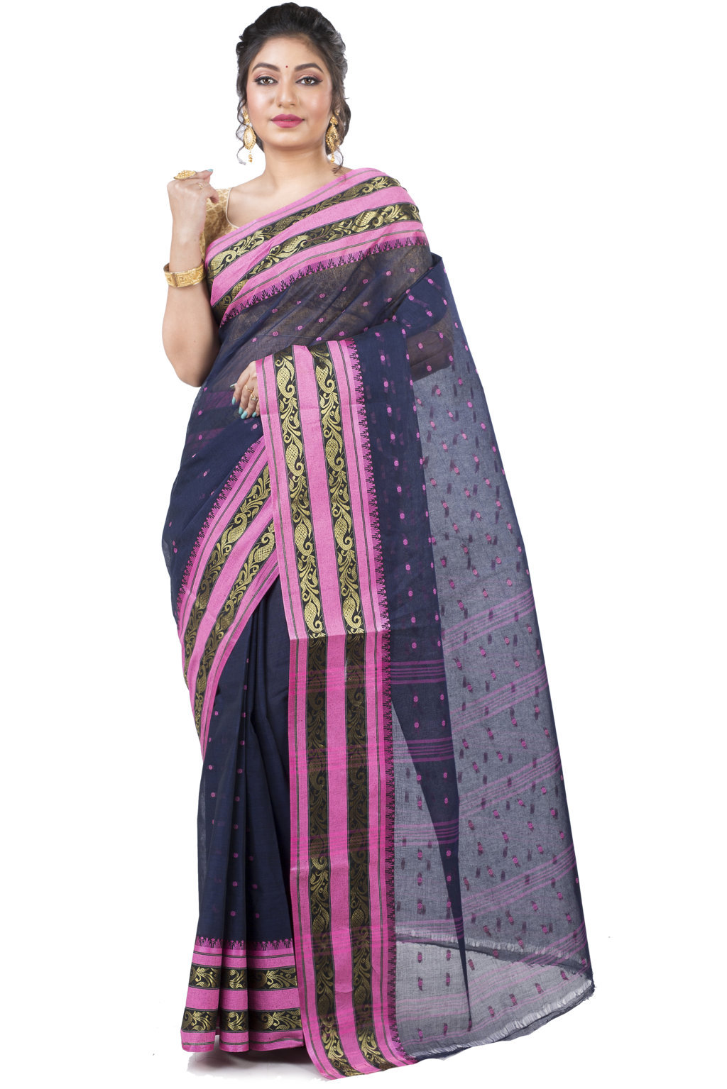 Beige Pure Cotton Alpona Tant Saree (191)